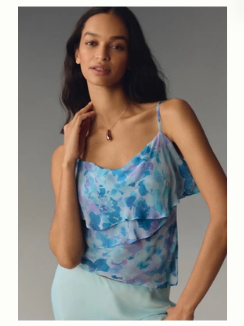NWOT By Anthropologie Bias-Cut Slip Cami Blue Motif Size M